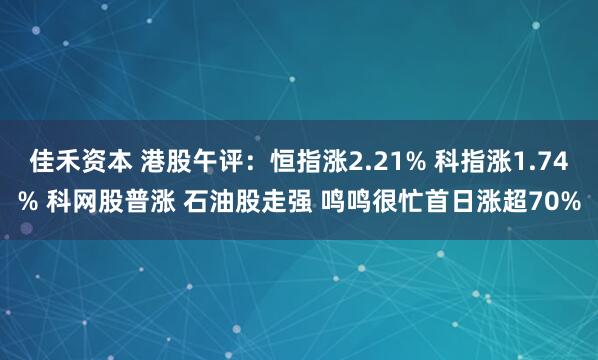 佳禾资本 港股午评：恒指涨2.21% 科指涨1.74% 科网股普涨 石油股走强 鸣鸣很忙首日涨超70%