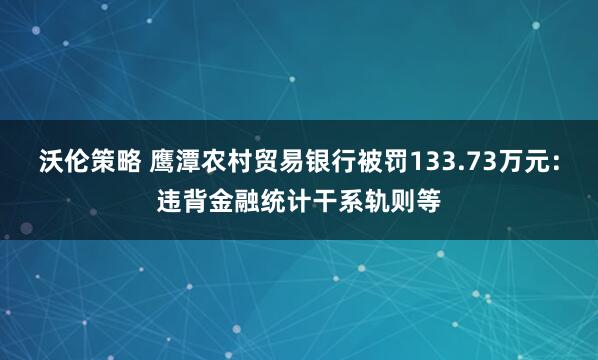 沃伦策略 鹰潭农村贸易银行被罚133.73万元：违背金融统计干系轨则等