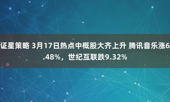 证星策略 3月17日热点中概股大齐上升 腾讯音乐涨6.48%，世纪互联跌9.32%