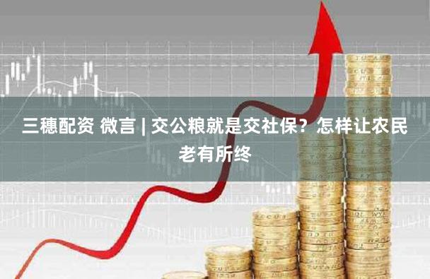 三穗配资 微言 | 交公粮就是交社保？怎样让农民老有所终